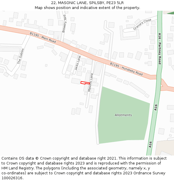 22, MASONIC LANE, SPILSBY, PE23 5LR: Location map and indicative extent of plot