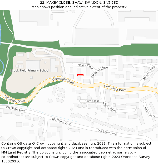 22, MAXEY CLOSE, SHAW, SWINDON, SN5 5SD: Location map and indicative extent of plot