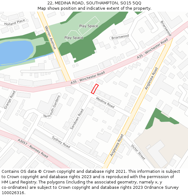 22, MEDINA ROAD, SOUTHAMPTON, SO15 5QQ: Location map and indicative extent of plot