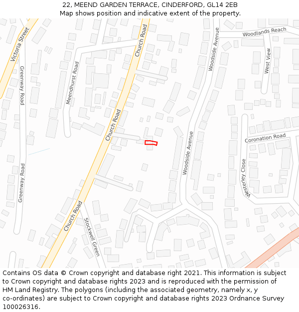 22, MEEND GARDEN TERRACE, CINDERFORD, GL14 2EB: Location map and indicative extent of plot