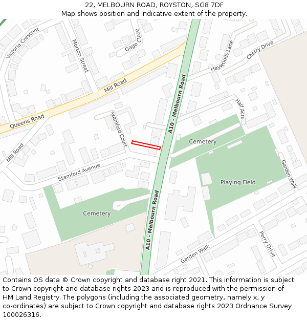 22, MELBOURN ROAD, ROYSTON, SG8 7DF: Location map and indicative extent of plot