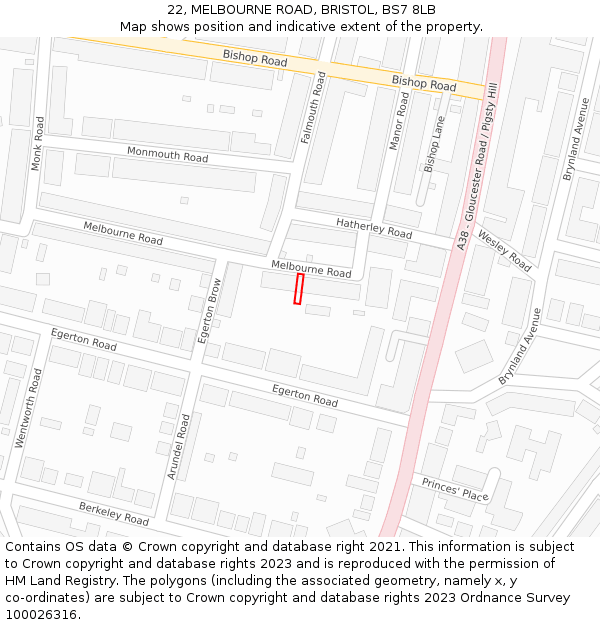 22, MELBOURNE ROAD, BRISTOL, BS7 8LB: Location map and indicative extent of plot