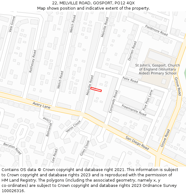 22, MELVILLE ROAD, GOSPORT, PO12 4QX: Location map and indicative extent of plot