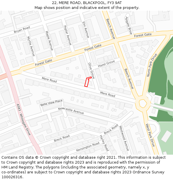 22, MERE ROAD, BLACKPOOL, FY3 9AT: Location map and indicative extent of plot