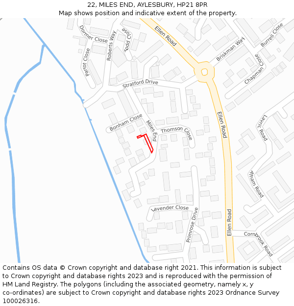22, MILES END, AYLESBURY, HP21 8PR: Location map and indicative extent of plot