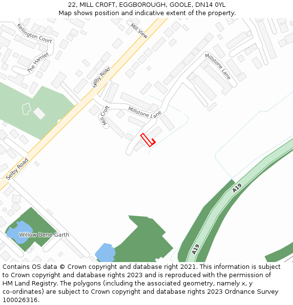 22, MILL CROFT, EGGBOROUGH, GOOLE, DN14 0YL: Location map and indicative extent of plot