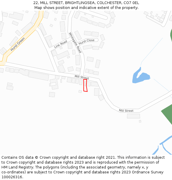 22, MILL STREET, BRIGHTLINGSEA, COLCHESTER, CO7 0EL: Location map and indicative extent of plot
