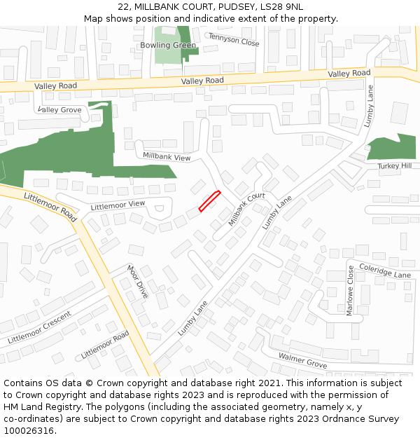 22, MILLBANK COURT, PUDSEY, LS28 9NL: Location map and indicative extent of plot