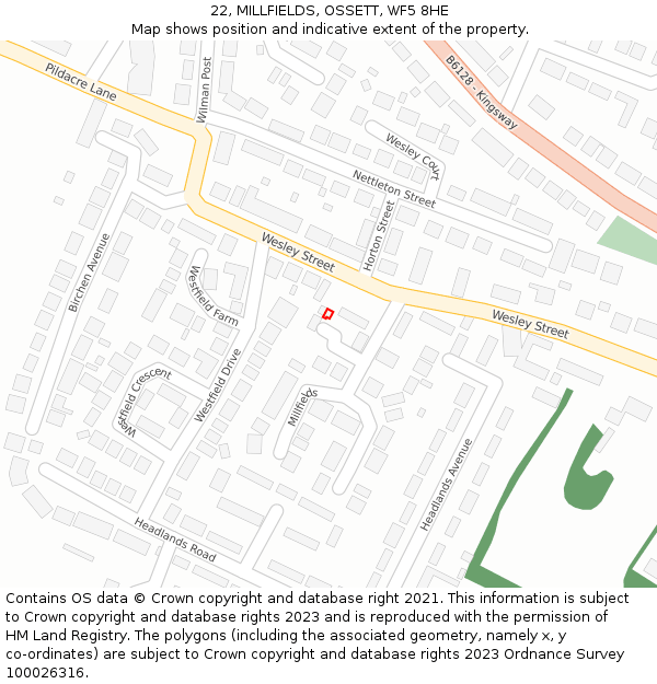 22, MILLFIELDS, OSSETT, WF5 8HE: Location map and indicative extent of plot