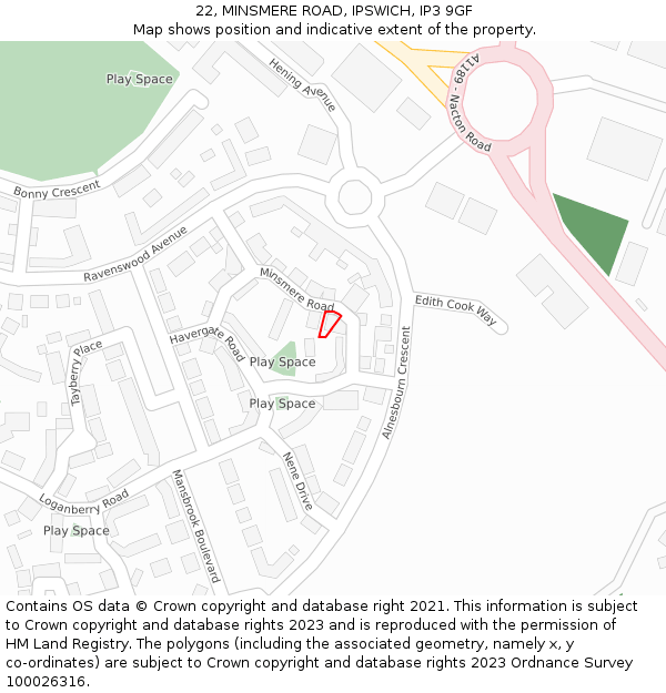 22, MINSMERE ROAD, IPSWICH, IP3 9GF: Location map and indicative extent of plot