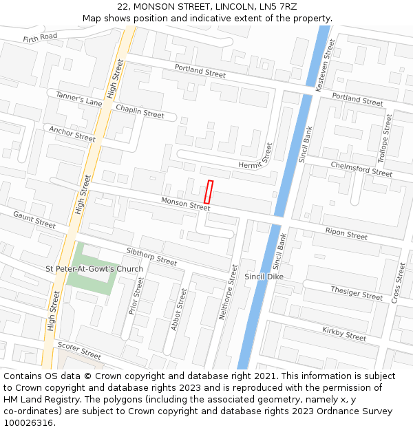 22, MONSON STREET, LINCOLN, LN5 7RZ: Location map and indicative extent of plot