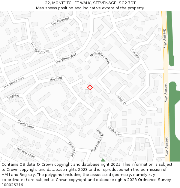 22, MONTFITCHET WALK, STEVENAGE, SG2 7DT: Location map and indicative extent of plot