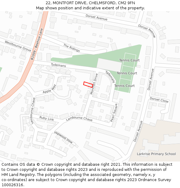 22, MONTFORT DRIVE, CHELMSFORD, CM2 9FN: Location map and indicative extent of plot