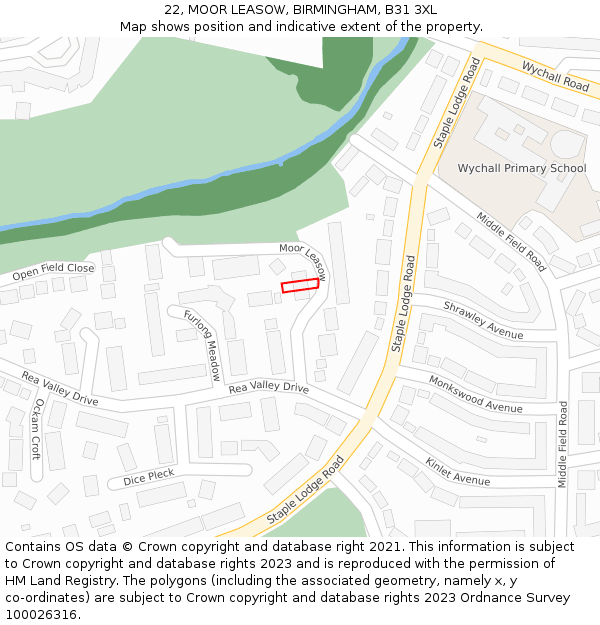 22, MOOR LEASOW, BIRMINGHAM, B31 3XL: Location map and indicative extent of plot