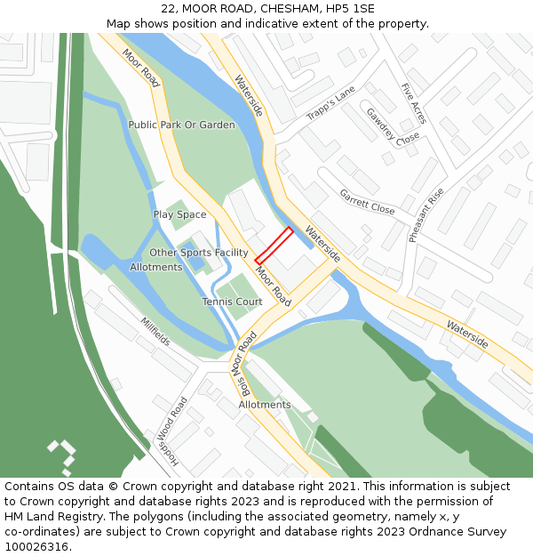 22, MOOR ROAD, CHESHAM, HP5 1SE: Location map and indicative extent of plot