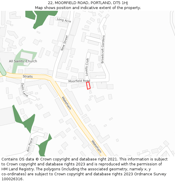 22, MOORFIELD ROAD, PORTLAND, DT5 1HJ: Location map and indicative extent of plot