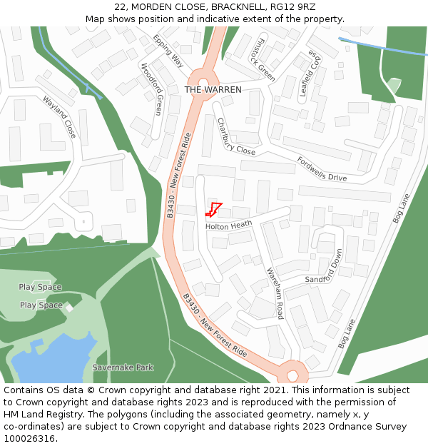 22, MORDEN CLOSE, BRACKNELL, RG12 9RZ: Location map and indicative extent of plot