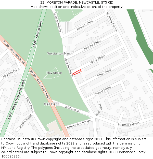 22, MORETON PARADE, NEWCASTLE, ST5 0JD: Location map and indicative extent of plot
