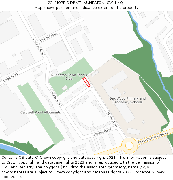22, MORRIS DRIVE, NUNEATON, CV11 4QH: Location map and indicative extent of plot