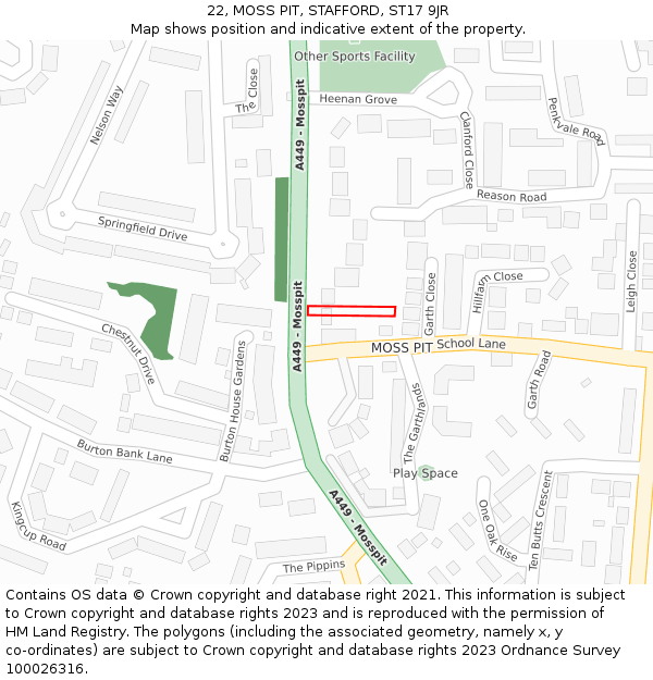 22, MOSS PIT, STAFFORD, ST17 9JR: Location map and indicative extent of plot