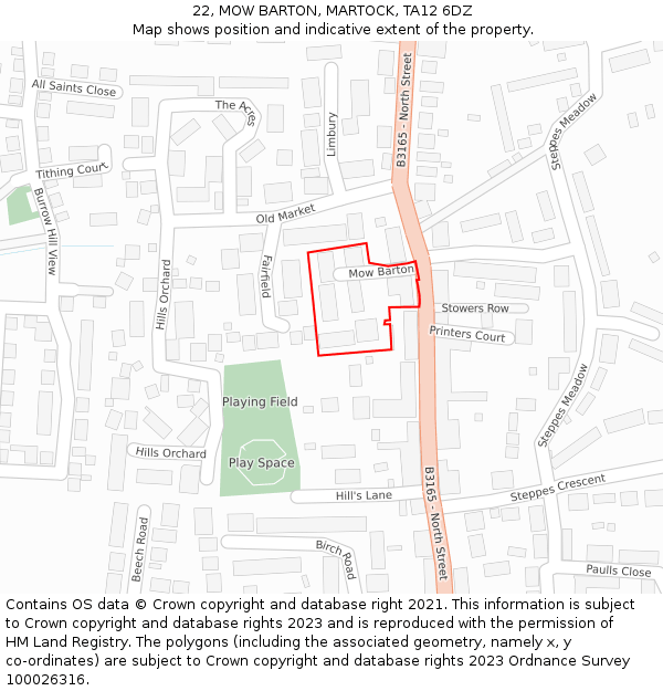 22, MOW BARTON, MARTOCK, TA12 6DZ: Location map and indicative extent of plot
