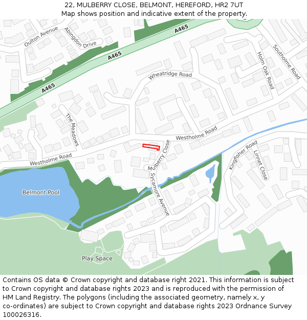 22, MULBERRY CLOSE, BELMONT, HEREFORD, HR2 7UT: Location map and indicative extent of plot
