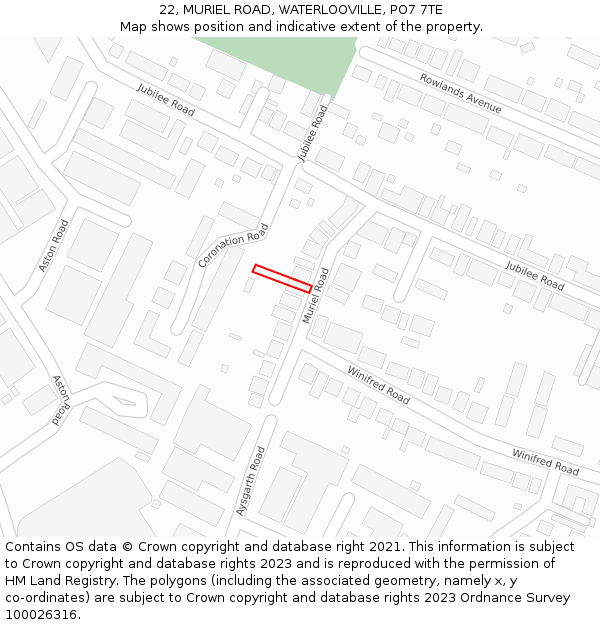 22, MURIEL ROAD, WATERLOOVILLE, PO7 7TE: Location map and indicative extent of plot