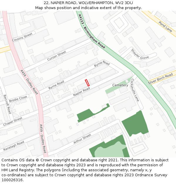 22, NAPIER ROAD, WOLVERHAMPTON, WV2 3DU: Location map and indicative extent of plot