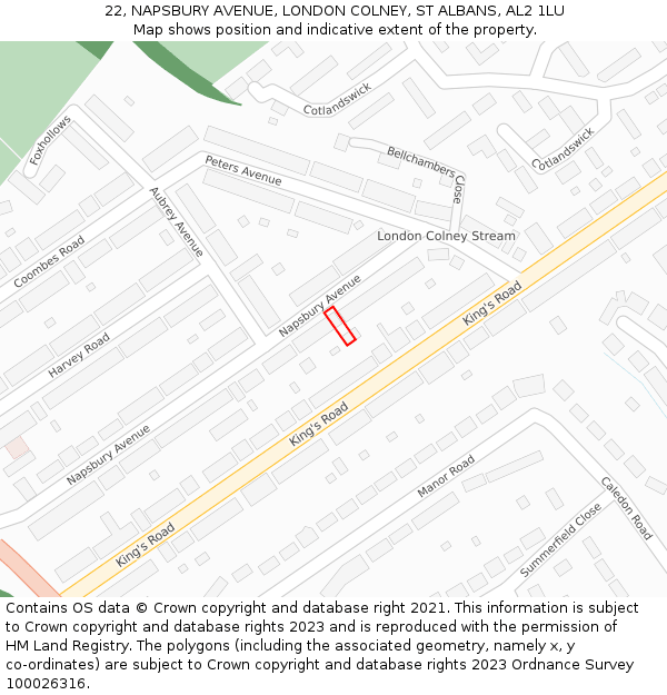 22, NAPSBURY AVENUE, LONDON COLNEY, ST ALBANS, AL2 1LU: Location map and indicative extent of plot