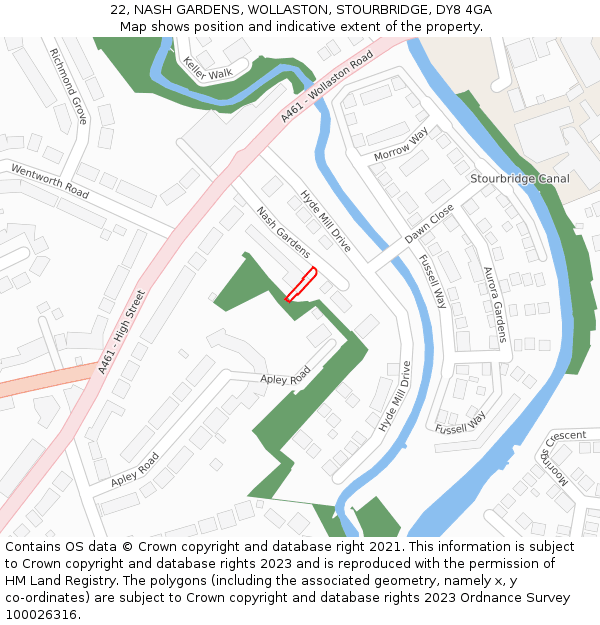 22, NASH GARDENS, WOLLASTON, STOURBRIDGE, DY8 4GA: Location map and indicative extent of plot