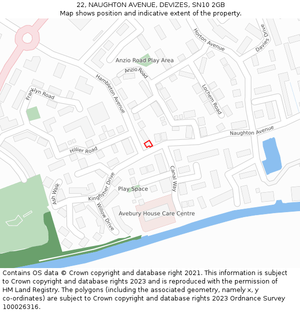 22, NAUGHTON AVENUE, DEVIZES, SN10 2GB: Location map and indicative extent of plot