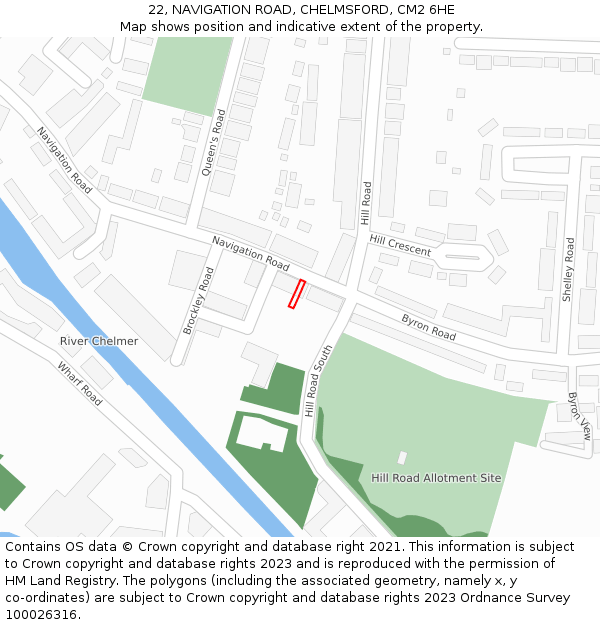22, NAVIGATION ROAD, CHELMSFORD, CM2 6HE: Location map and indicative extent of plot