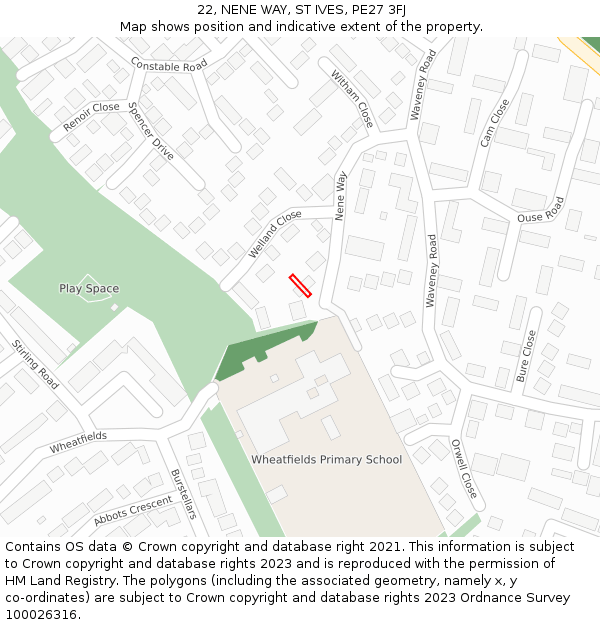 22, NENE WAY, ST IVES, PE27 3FJ: Location map and indicative extent of plot