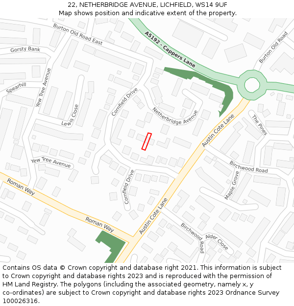 22, NETHERBRIDGE AVENUE, LICHFIELD, WS14 9UF: Location map and indicative extent of plot
