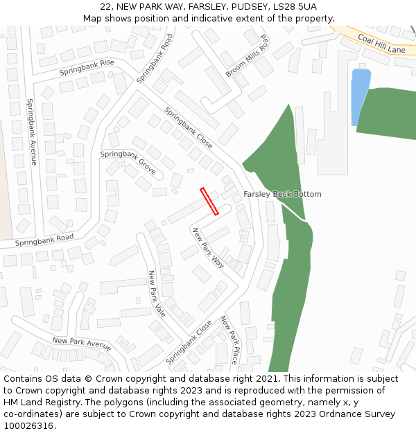 22, NEW PARK WAY, FARSLEY, PUDSEY, LS28 5UA: Location map and indicative extent of plot