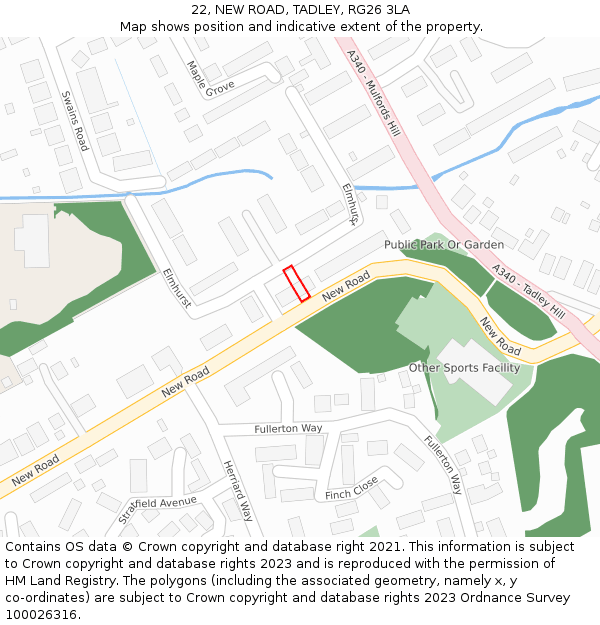 22, NEW ROAD, TADLEY, RG26 3LA: Location map and indicative extent of plot