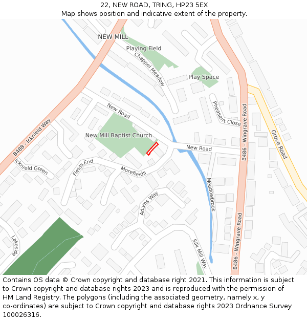22, NEW ROAD, TRING, HP23 5EX: Location map and indicative extent of plot
