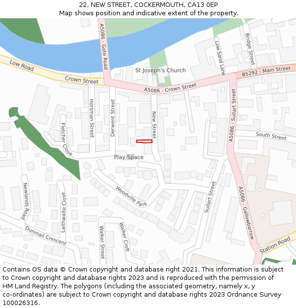 22, NEW STREET, COCKERMOUTH, CA13 0EP: Location map and indicative extent of plot