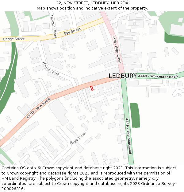 22, NEW STREET, LEDBURY, HR8 2DX: Location map and indicative extent of plot