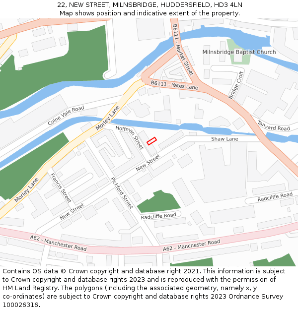 22, NEW STREET, MILNSBRIDGE, HUDDERSFIELD, HD3 4LN: Location map and indicative extent of plot