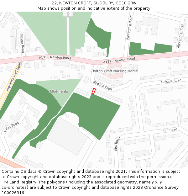 22, NEWTON CROFT, SUDBURY, CO10 2RW: Location map and indicative extent of plot