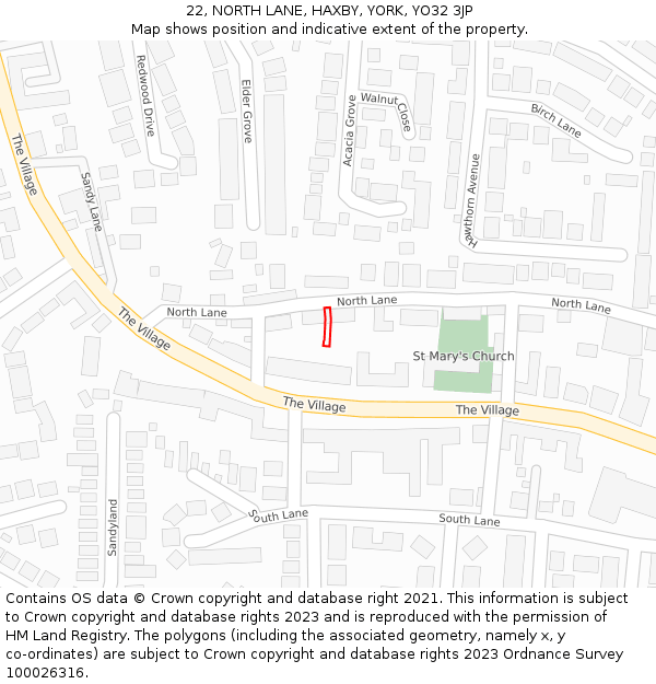 22, NORTH LANE, HAXBY, YORK, YO32 3JP: Location map and indicative extent of plot