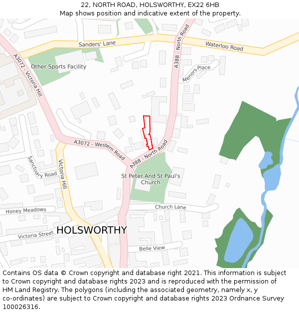 22, NORTH ROAD, HOLSWORTHY, EX22 6HB: Location map and indicative extent of plot