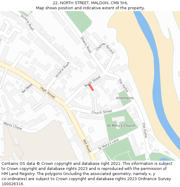 22, NORTH STREET, MALDON, CM9 5HL: Location map and indicative extent of plot
