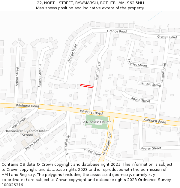 22, NORTH STREET, RAWMARSH, ROTHERHAM, S62 5NH: Location map and indicative extent of plot
