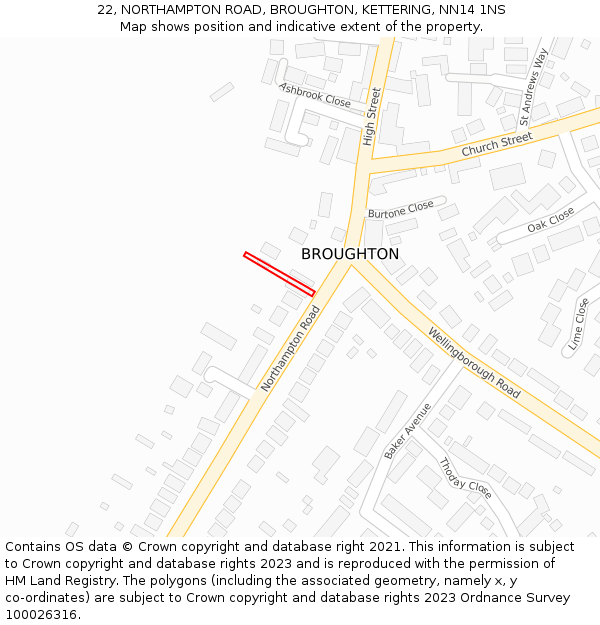 22, NORTHAMPTON ROAD, BROUGHTON, KETTERING, NN14 1NS: Location map and indicative extent of plot