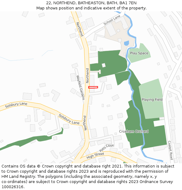 22, NORTHEND, BATHEASTON, BATH, BA1 7EN: Location map and indicative extent of plot