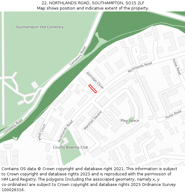 22, NORTHLANDS ROAD, SOUTHAMPTON, SO15 2LF: Location map and indicative extent of plot