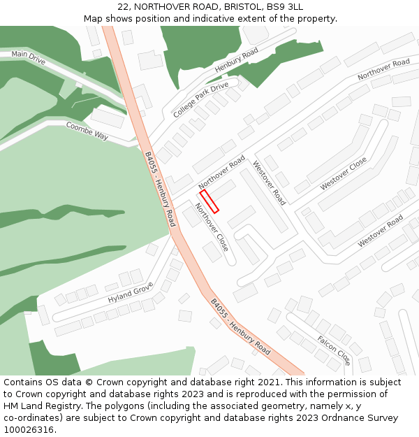 22, NORTHOVER ROAD, BRISTOL, BS9 3LL: Location map and indicative extent of plot