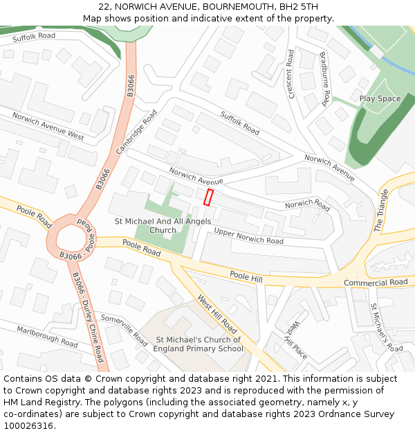 22, NORWICH AVENUE, BOURNEMOUTH, BH2 5TH: Location map and indicative extent of plot